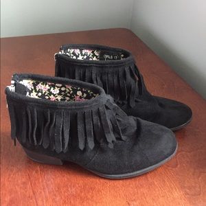 Fringe Leather Boots Girls Black Size 13